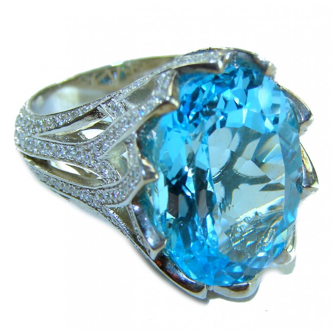Pacifica 32.8 carat Swiss Blue Topaz .925 Sterling Silver handcrafted Large ring size 6 - photo 4