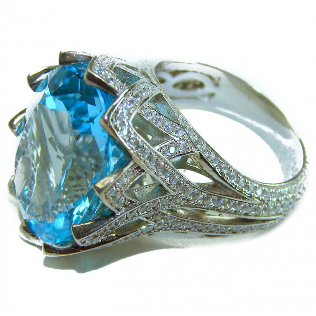 Pacifica 32.8 carat Swiss Blue Topaz .925 Sterling Silver handcrafted Large ring size 6 - photo 3