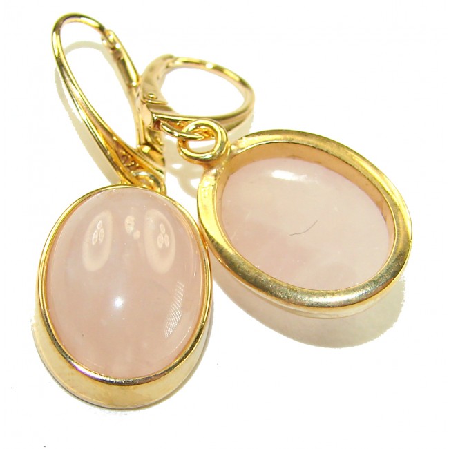 Authentic 10.2 carat Rose Quartz 14K Gold over .925 Silver handcrafted Statement earrings