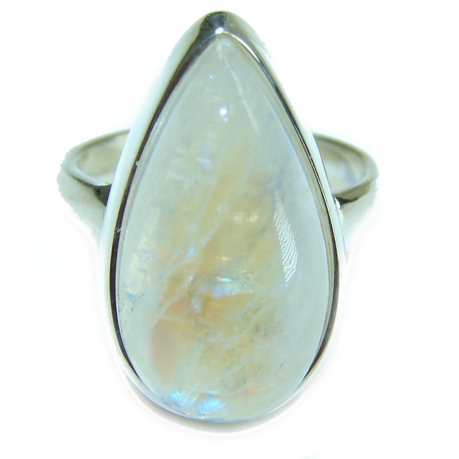 Rainbow Moonstone .925 Sterling Silver handmade ring s. 7 1/4