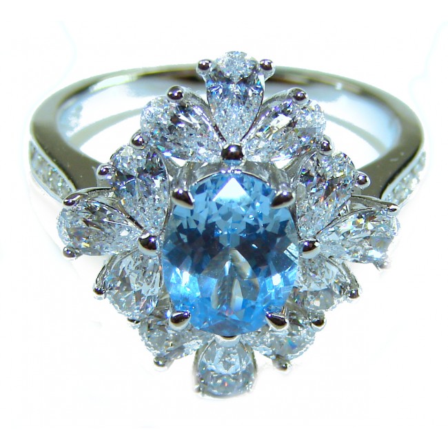 Emily 12.5 carat Swiss Blue Topaz .925 Sterling Silver handmade Statement Ring size 9 - photo 3