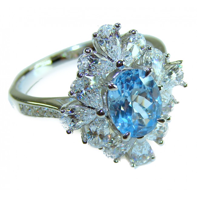 Emily 12.5 carat Swiss Blue Topaz .925 Sterling Silver handmade Statement Ring size 9 - photo 2