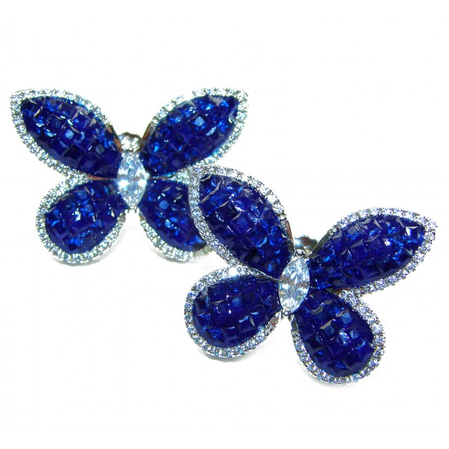 Magnificent Jewel Sapphire Butterflies .925 Sterling Silver handcrafted incredible earrings - photo 3
