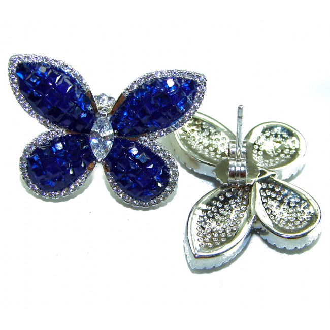 Magnificent Jewel Sapphire Butterflies .925 Sterling Silver handcrafted incredible earrings - photo 1