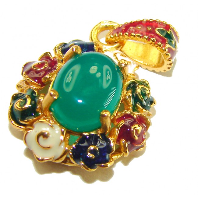 INCREDIBLE 3.2 carat Natural Jade Enamel 18K Gold over .925 Sterling Silver Pendant
