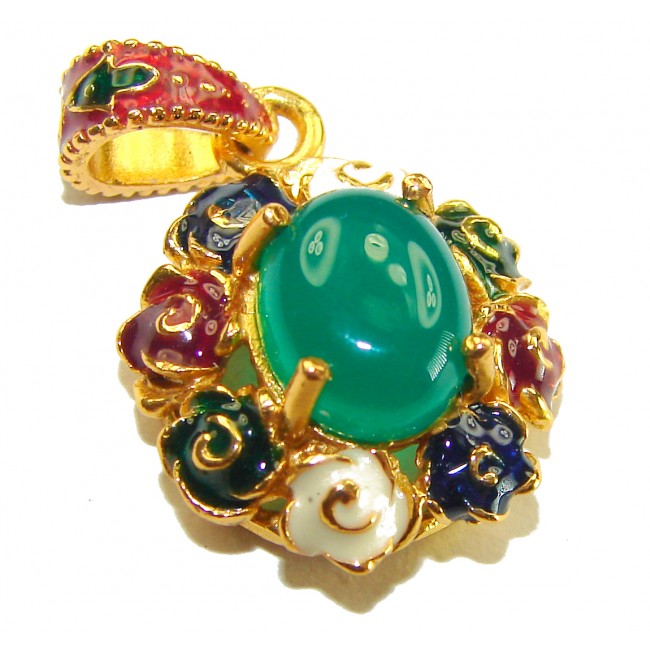 INCREDIBLE 3.2 carat Natural Jade Enamel 18K Gold over .925 Sterling Silver Pendant