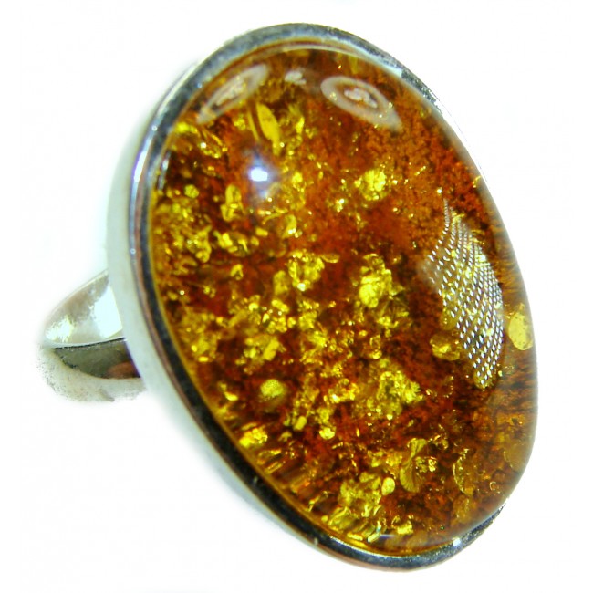Beauty of the Nature Baltic Amber .925 Sterling Silver handcrafted ring; s. 7 adjustable - Close-up of Baltic Amber set in .925 sterling silver ring
