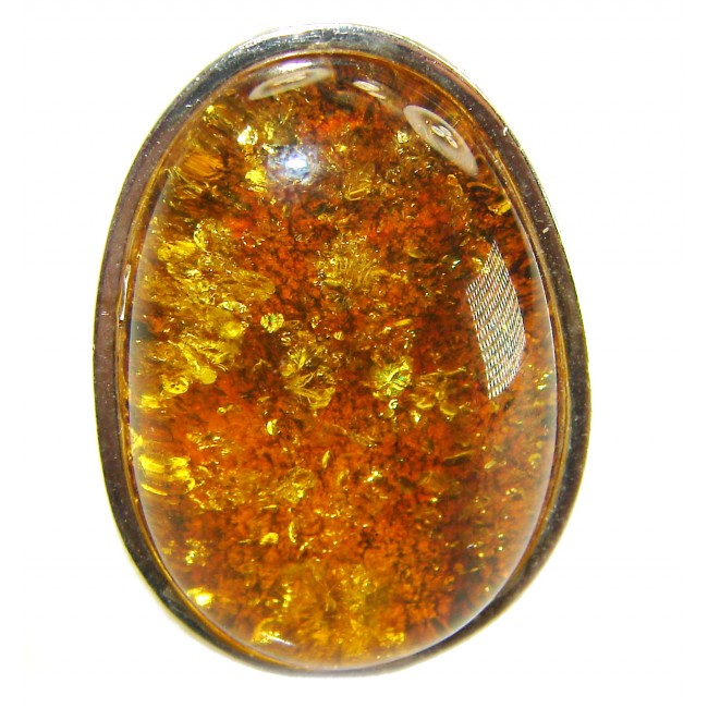 Beauty of the Nature Baltic Amber .925 Sterling Silver handcrafted ring; s. 7 adjustable - Close-up of Baltic Amber in .925 Sterling Silver setting.