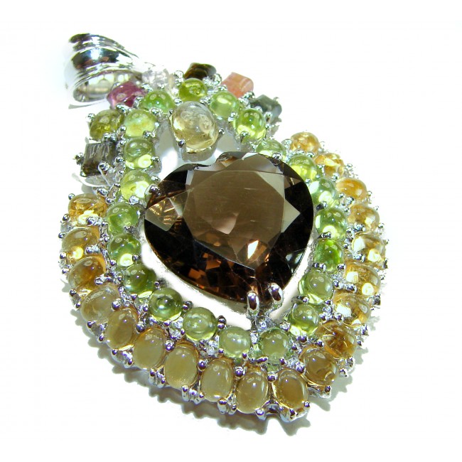 PRECIOUS HEART 25.5 carat SMOKY TOPAZ - Prasolite .925 Sterling Silver handcrafted pendant - photo 3