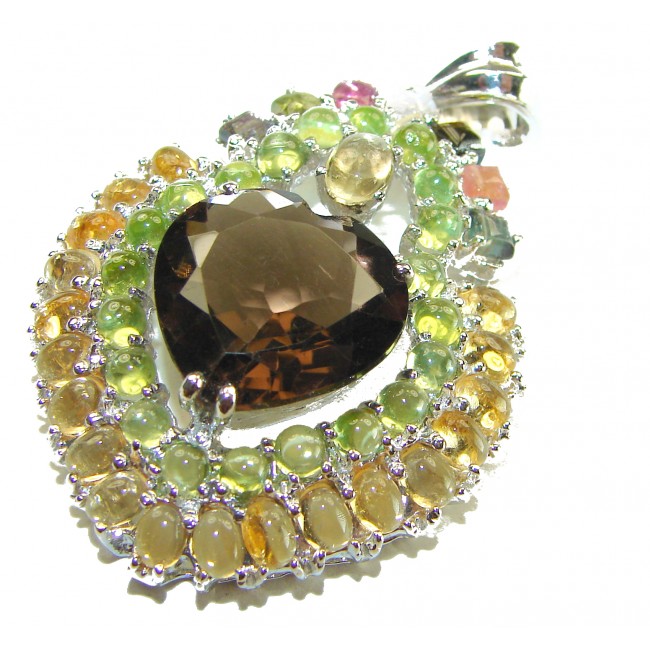 PRECIOUS HEART 25.5 carat SMOKY TOPAZ - Prasolite .925 Sterling Silver handcrafted pendant - photo 2