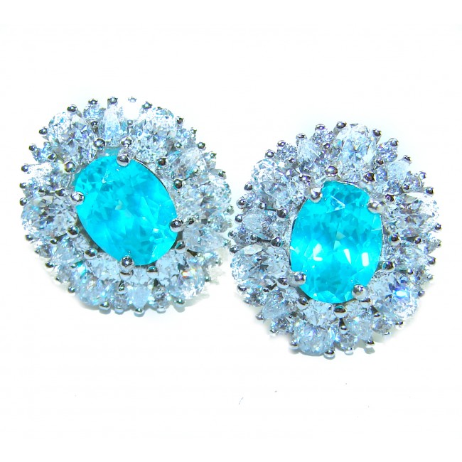 Royalty oval cut 4.2 carat Paraiba Tourmaline .925 Sterling Silver entirely handmade earrings