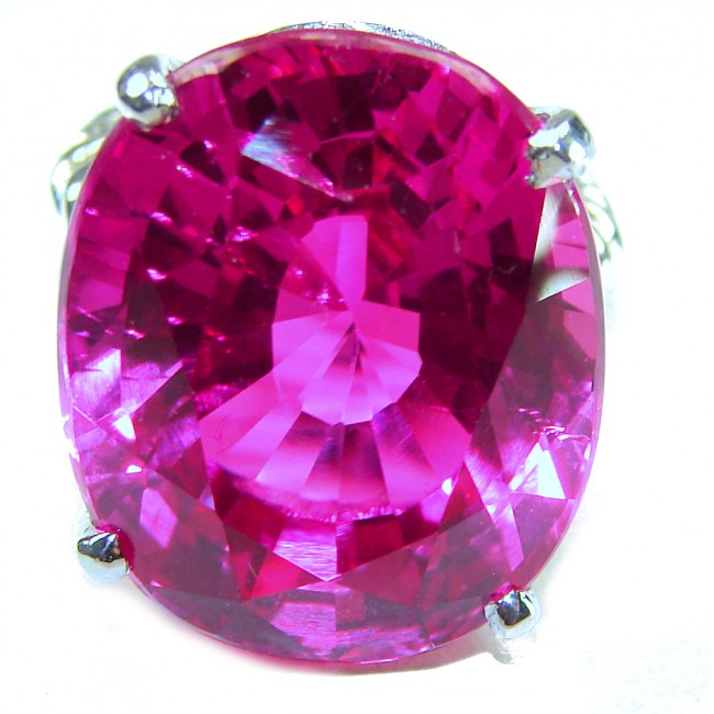 Blooming Beauty oval cut 28.8 carat Pink Sapphire .925 Silver handcrafted Cocktail Ring s. 5 1/4