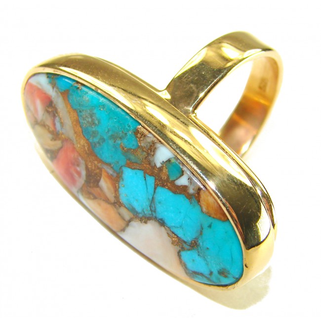Rare 29.5 carat Oyster Turquoise 18K Gold over .925 Sterling Silver handcrafted Large ring; s. 7 adjustable