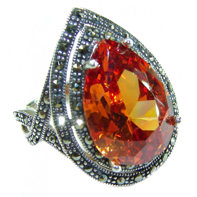 Serenity Natural 38.4 carat GOLDEN Topaz Marcasite .925 Sterling Silver handmade Large Statement Ring size 7 - photo 4