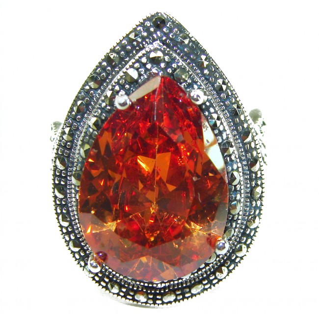 Serenity Natural 38.4 carat GOLDEN Topaz Marcasite .925 Sterling Silver handmade Large Statement Ring size 7 - photo 3