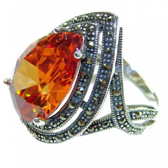Serenity Natural 38.4 carat GOLDEN Topaz Marcasite .925 Sterling Silver handmade Large Statement Ring size 7 - photo 2