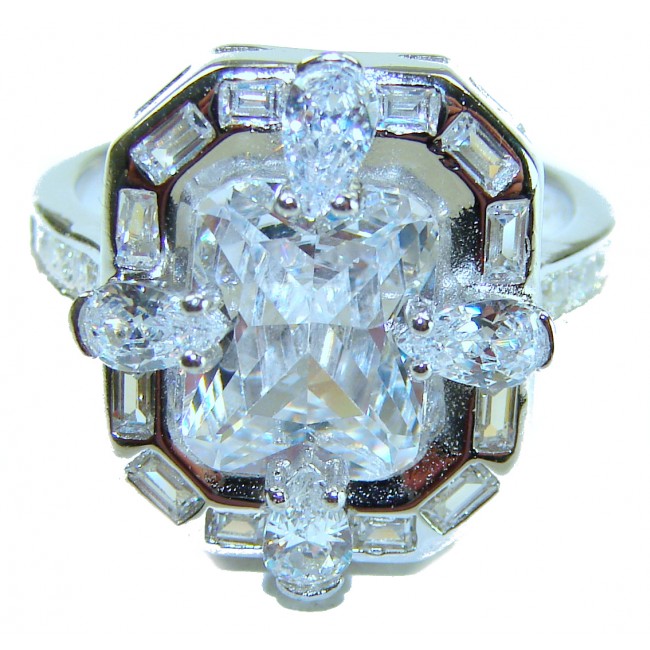 Art Deco 8.6 ctw White Topaz .925 Sterling Silver handcrafted Statement Ring size 8 - photo 3