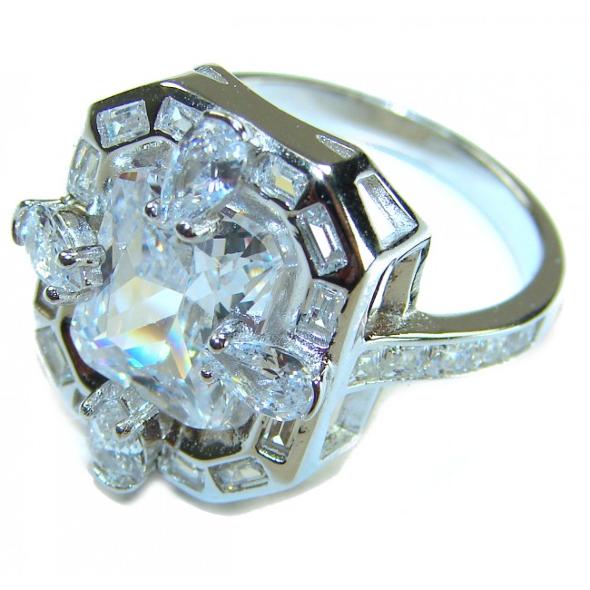 Art Deco 8.6 ctw White Topaz .925 Sterling Silver handcrafted Statement Ring size 8 - photo 1