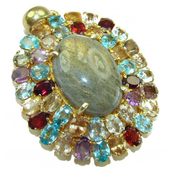 Magical Aurora 55.5 carat Fire Labradorite .925 Sterling Silver dipped in 14K Gold handcrafted Pendant