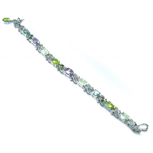 Perfect Fusion Natural Gemstones 39.5 carat Multigems .925 Sterling Silver handcrafted Statement Bracelet