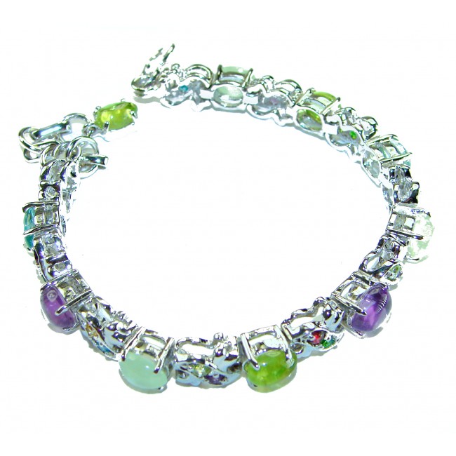Perfect Fusion Natural Gemstones 39.5 carat Multigems .925 Sterling Silver handcrafted Statement Bracelet