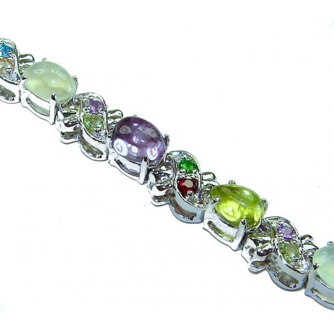 Perfect Fusion Natural Gemstones 39.5 carat Multigems .925 Sterling Silver handcrafted Statement Bracelet
