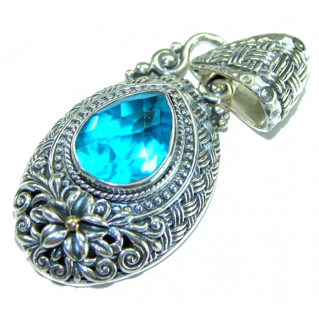 Royal Gem 9.2 carat Paraiba Tourmaline .925 Sterling Silver Bali handmade Pendant