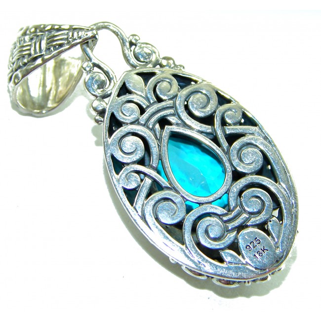 Royal Gem 9.2 carat Paraiba Tourmaline .925 Sterling Silver Bali handmade Pendant