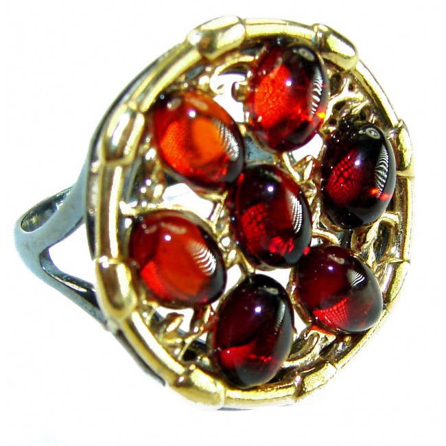 Beauty of the Nature Baltic Amber 2 tones .925 Sterling Silver handcrafted ring; s. 8 1/4