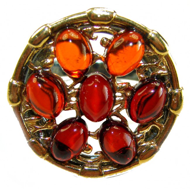 Beauty of the Nature Baltic Amber 2 tones .925 Sterling Silver handcrafted ring; s. 8 1/4