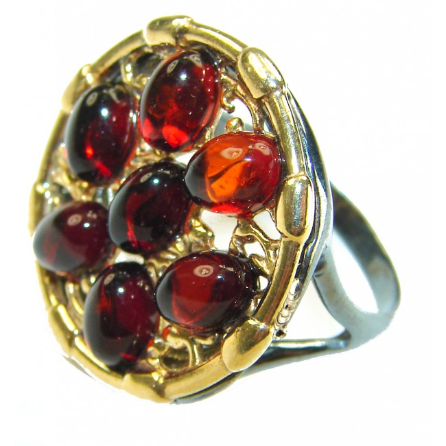 Beauty of the Nature Baltic Amber 2 tones .925 Sterling Silver handcrafted ring; s. 8 1/4
