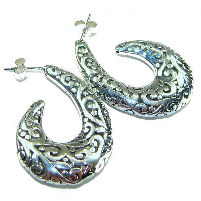 1 5/8 inches long - Free Spirit bohemian Style .925 Sterling Silver handmade Bali made Oversized Earrings