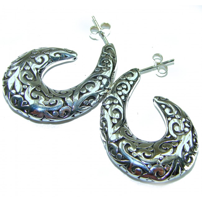 1 5/8 inches long - Free Spirit bohemian Style .925 Sterling Silver handmade Bali made Oversized Earrings