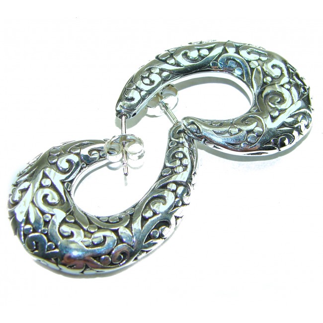 1 5/8 inches long - Free Spirit bohemian Style .925 Sterling Silver handmade Bali made Oversized Earrings