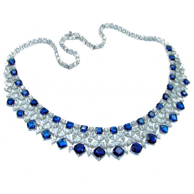 Gabriella 72.2 carat authentic Sapphire rhodium over .925 Sterling Silver handcrafted Statement necklace