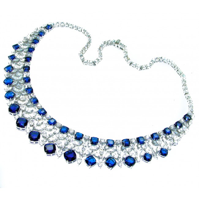Gabriella 72.2 carat authentic Sapphire rhodium over .925 Sterling Silver handcrafted Statement necklace