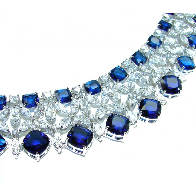 Gabriella 72.2 carat authentic Sapphire rhodium over .925 Sterling Silver handcrafted Statement necklace