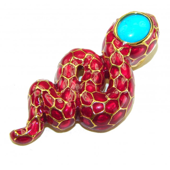 INCREDIBLE Red Snake Natural Ruby Enamel Snake 14K Gold over .925 Sterling Silver Pendant