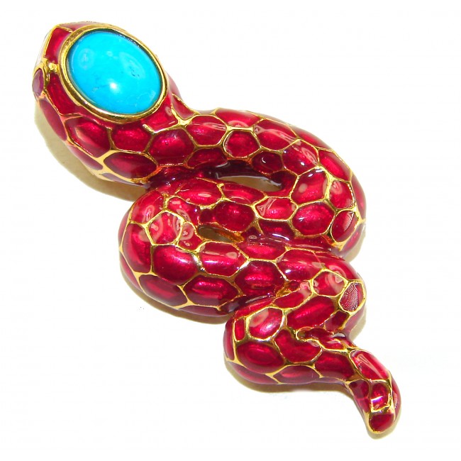 INCREDIBLE Red Snake Natural Ruby Enamel Snake 14K Gold over .925 Sterling Silver Pendant