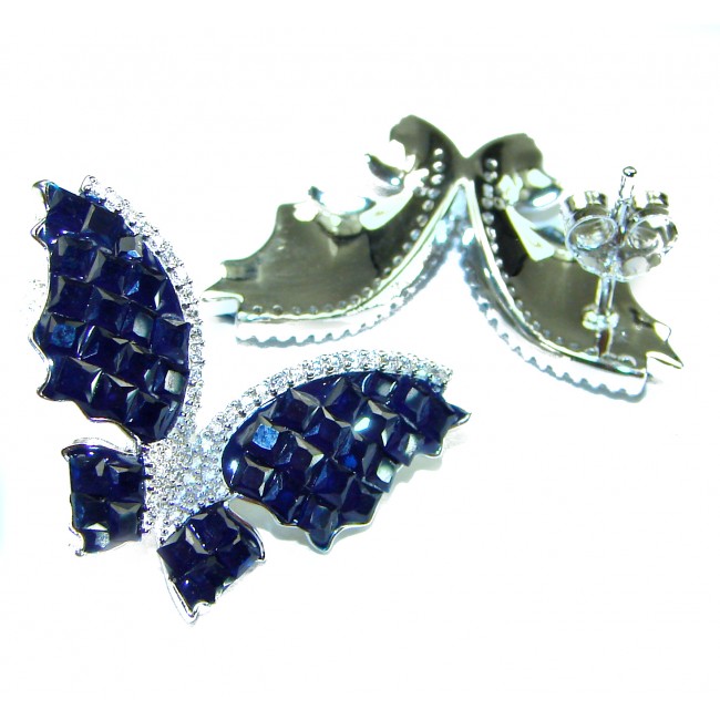 Magnificent Jewel Sapphire Butterflies .925 Sterling Silver handcrafted incredible earrings - photo 1
