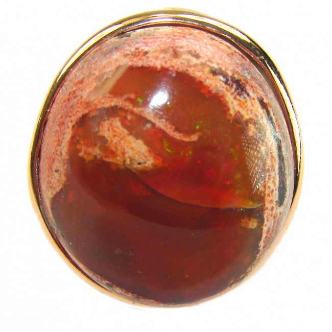 Bonfire Night best quality 33.4 carat Mexican Opal .925 Sterling Silver dipped in 18K Gold handmade ring 6