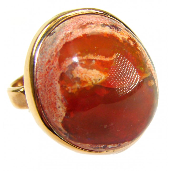 Bonfire Night best quality 33.4 carat Mexican Opal .925 Sterling Silver dipped in 18K Gold handmade ring 6