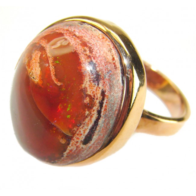 Bonfire Night best quality 33.4 carat Mexican Opal .925 Sterling Silver dipped in 18K Gold handmade ring 6