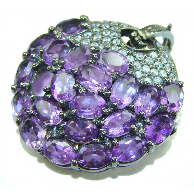 Mademoiselle - Vintage Design 25.4 CARAT Amethyst black rhodium over .925 Sterling Silver handcrafted Pendant & Brooch
