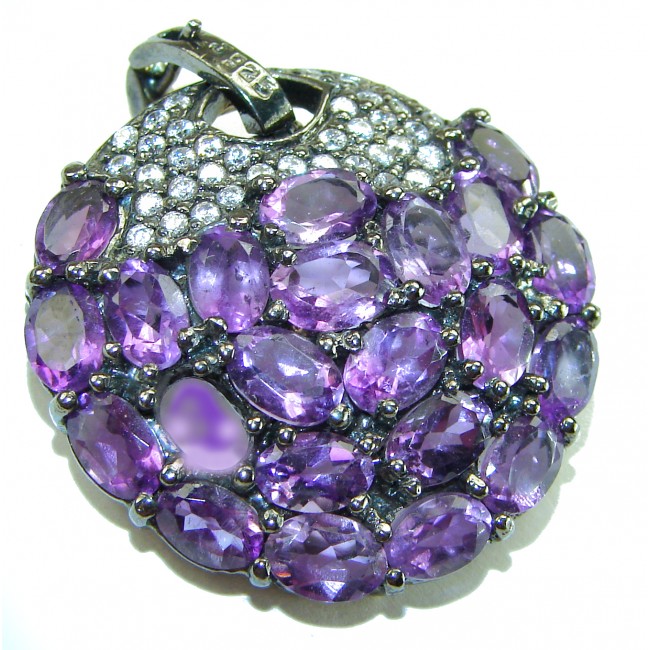 Mademoiselle - Vintage Design 25.4 CARAT Amethyst black rhodium over .925 Sterling Silver handcrafted Pendant & Brooch