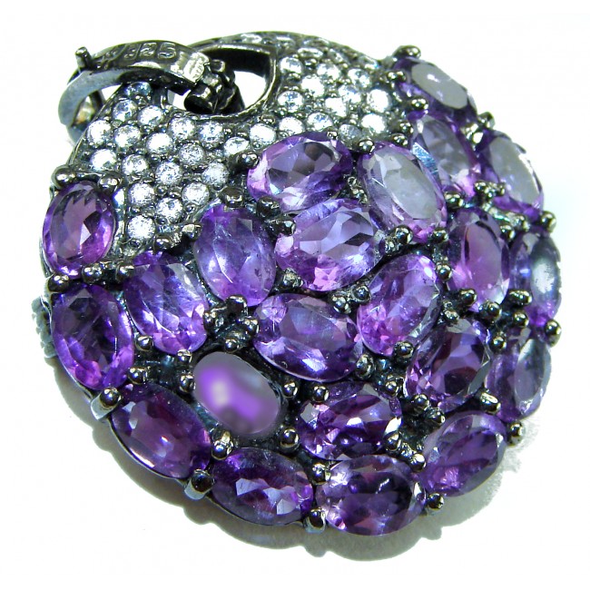 Mademoiselle - Vintage Design 25.4 CARAT Amethyst black rhodium over .925 Sterling Silver handcrafted Pendant & Brooch