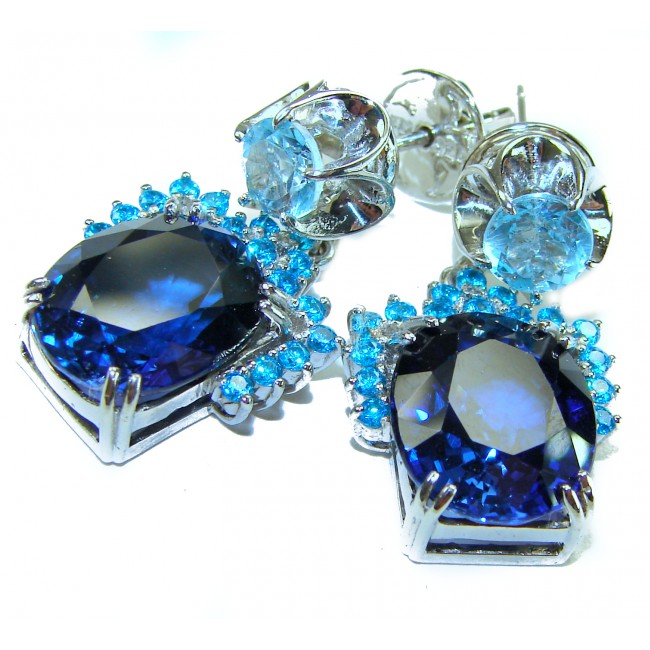 Deep Ocean 24.5 carat London Blue Topaz Aquamarine .925 Sterling Silver handmade earrings - photo 3