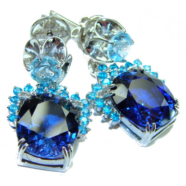 Deep Ocean 24.5 carat London Blue Topaz Aquamarine .925 Sterling Silver handmade earrings - photo 2
