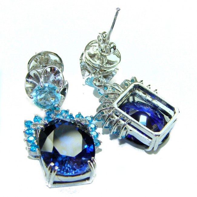 Deep Ocean 24.5 carat London Blue Topaz Aquamarine .925 Sterling Silver handmade earrings - photo 1