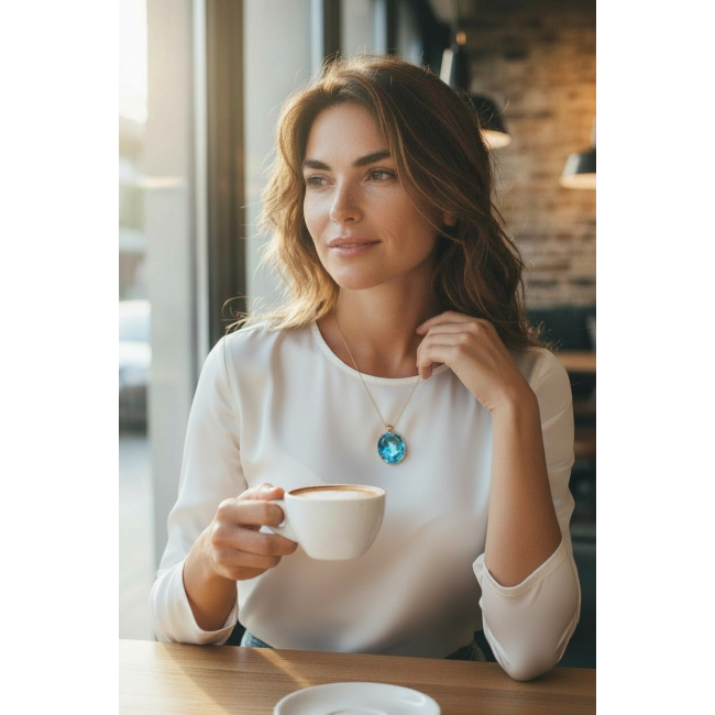 Atlantica oval cut 18.9 carat Swiss Blue Topaz 18K Gold over .925 Sterling Silver Handcrafted Pendant - photo 1